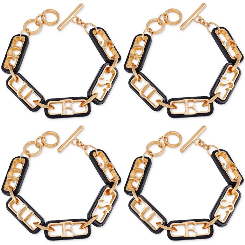GUESS "G U E S S" Letters Gold tone with Acrylic Black Hardware Bracelet OS NWT